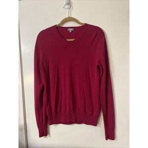 Uniqlo Womens Sz Small Red 100% Pure Wool V-Neck Lightweight Sweater